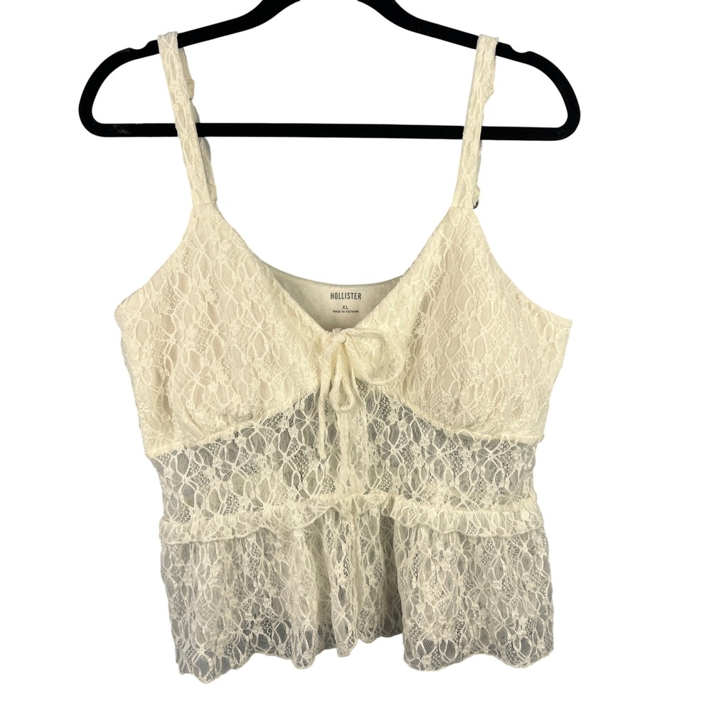 Hollister Babydoll Lace Sleeveless Ruffle Top Size XL Cloud White Y2K Coquette